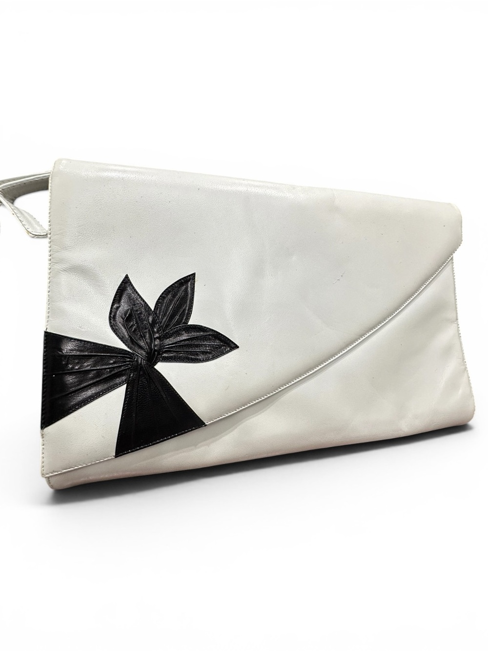 Vintage Bally White Leather Bow Envelope Clutch Crossbody Bag Italy